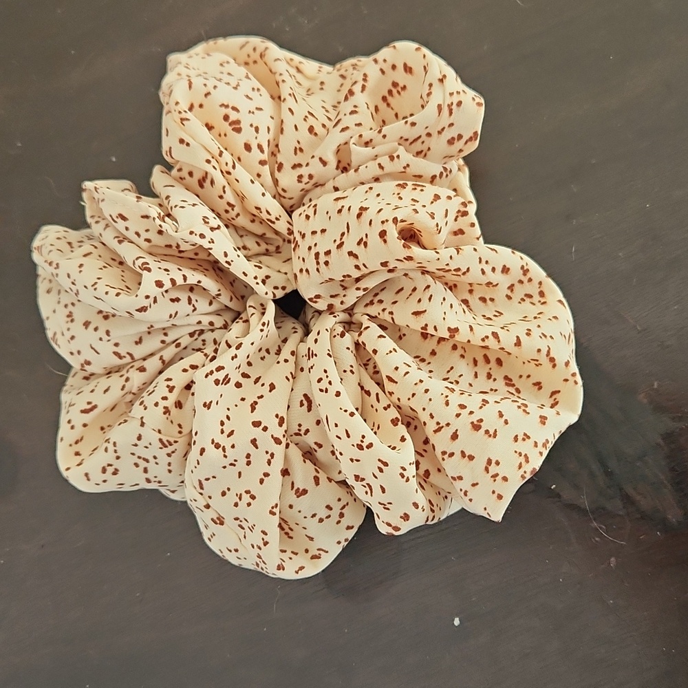 Light tan with dark brown spots extra large scrunchy.